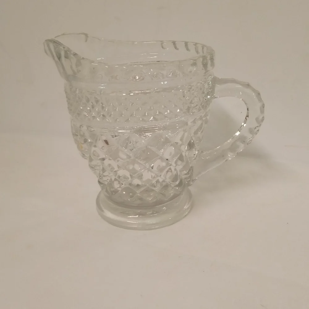 Vintage Glass Pitcher Anchor Hocking  Creamer Crystal Cut Diamond 4
